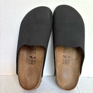 Birkenstock Birki Amsterdam Clogs Womens Size 39/8 Black Nubuck Footbed Slide